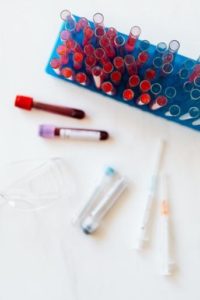 A tray of blood samples to indicate the need for blood donors