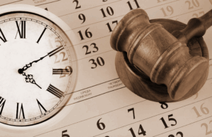 Gavel and clock. Learn the average timeline for a defective product case