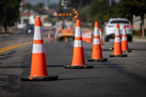 Construction zone traffic after a car accident.