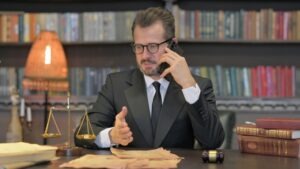 Black mold lawyer on a phone talking to a client about a case